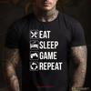 Eat Sleep Game Repeat T Shirt Funny Gamer Video Gaming for Adults Vintage Washed Soft Comfortable Graphic Homme Streetwear