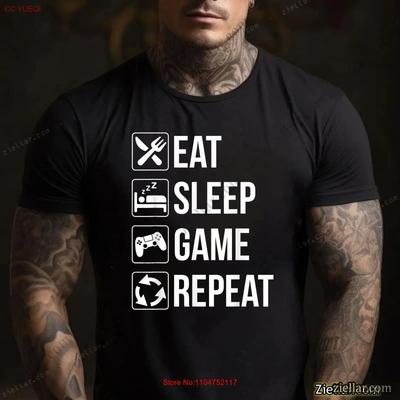 Eat Sleep Game Repeat T Shirt Funny Gamer Video Gaming for Adults Vintage Washed Soft Comfortable Graphic Homme Streetwear