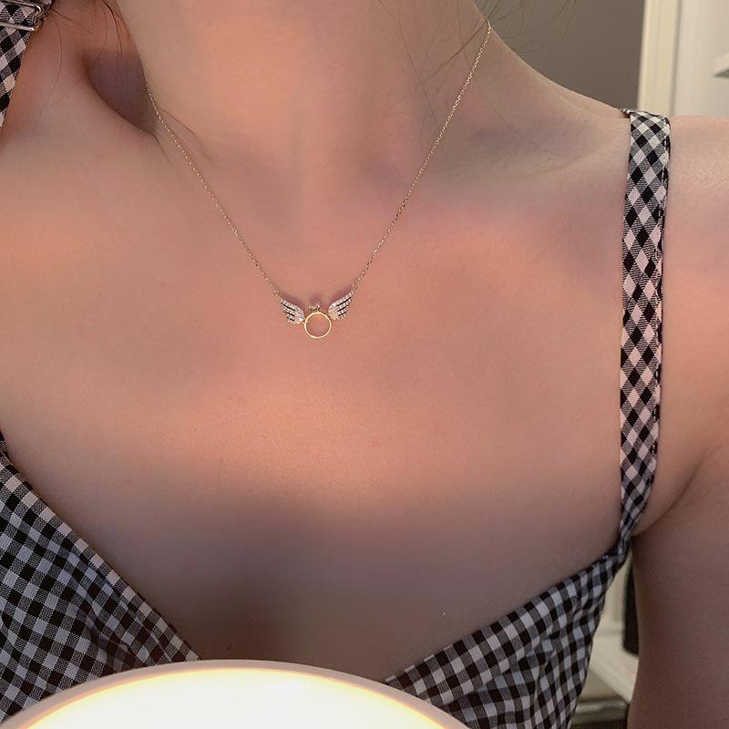 14K Gold-Plated Sterling Silver Wing Necklace - Elegant Angel Design for Women Gold 45 cm Adjustable