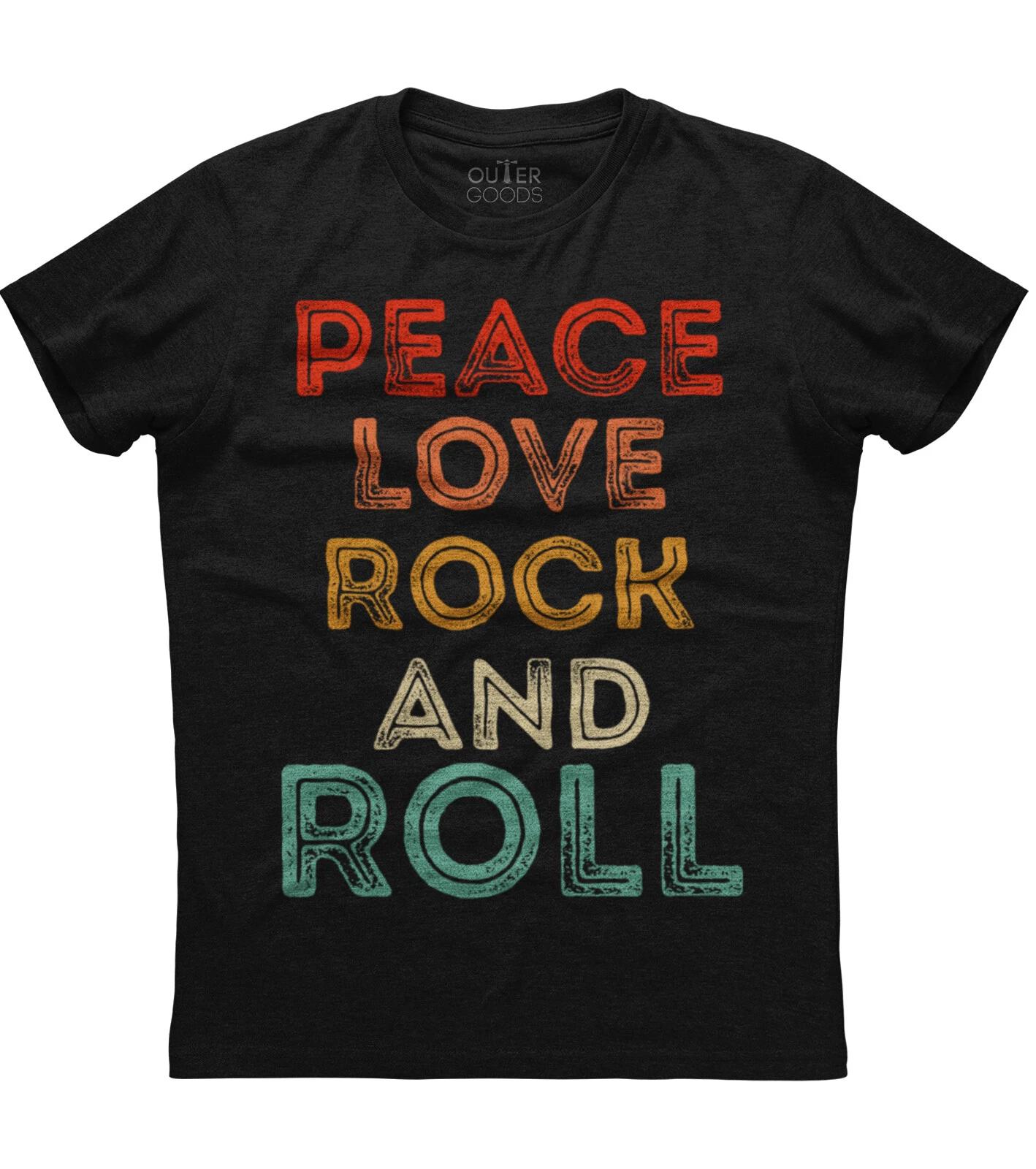 Peace Love Rock And Roll Classy Short Sleeve Unisex Black Cotton T-Shirt XL