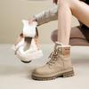 Fleece Martin boots women's autumn and winter new leather thick heel short boots small inner heightening locomotive boots cotton boots