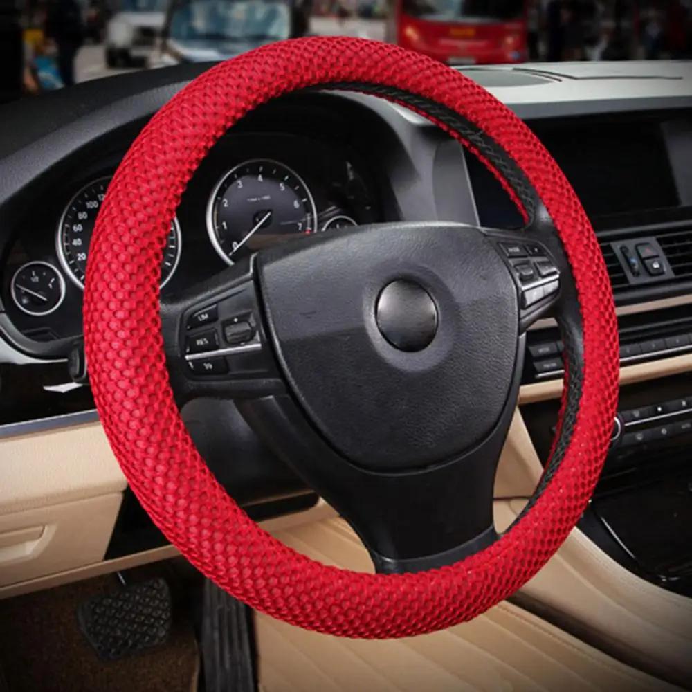 Braid On Needles Mesh Fabric Steering-Wheel Cover Set Car Steering Wheel Covers For Auto Interior Accessories For Women Men