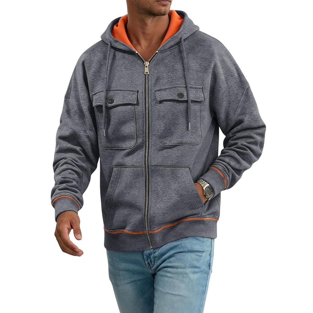 Men's Colorblock Hooded Jacket with Zip Closure and Multiple Pockets for Casual Wear