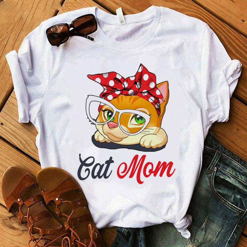 Casual Kawaii Animal Cartoon Cat Dog Graphic Womens T-Shirt 90S Summer Shirts Short Sleeve Loose White Blouse O-Neck Female Tops