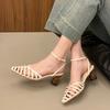 Fashion French Retro Pointed Toe Hollow Out Middle Heel Baotou Fashion Sandalias De Mujer Casual Roman High Heels Luxury Women Shoes