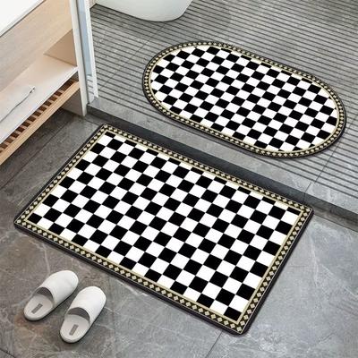 Simple Wind Diatomaceous Mud Checkerboard Bathroom Floor Mat Black and White Lattice Absorbent Non-slip Mat Kitchen Door Quick-drying Mat