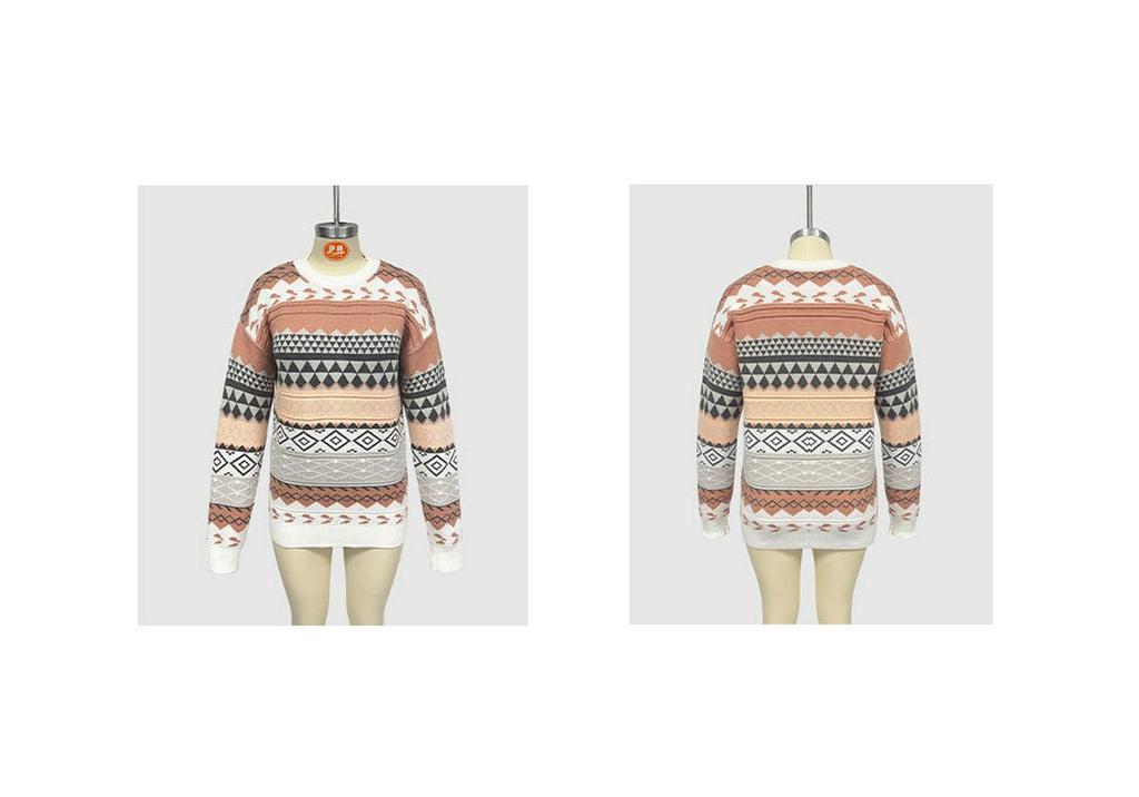 Autumn/Winter 2026 Women's Retro Diamond Jacquard Multicolor Patchwork Knit Pullover Sweater