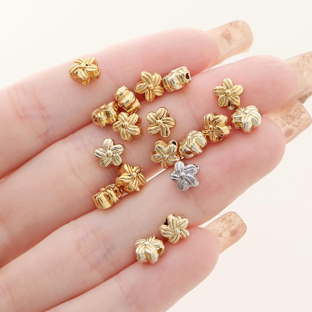 10/20pcs 14K 18K Gold Plated Brass Spacer Flat Flower Beads For Bracelet Jewelry Making DIY Accessories Bead Separators Findings
