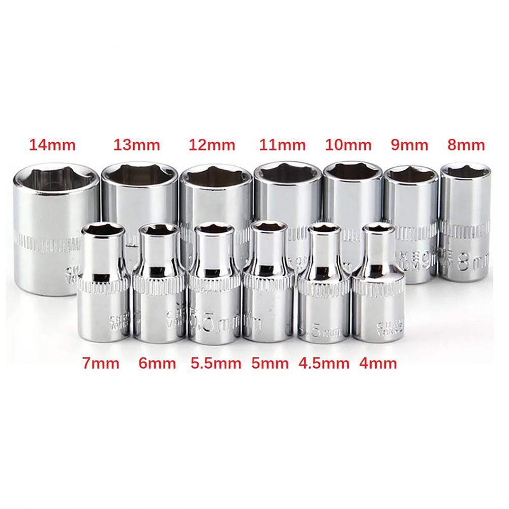 Socket Hexagons Sleeve 1/4in 1pc 4-14mm Chrome Vanadium Steel