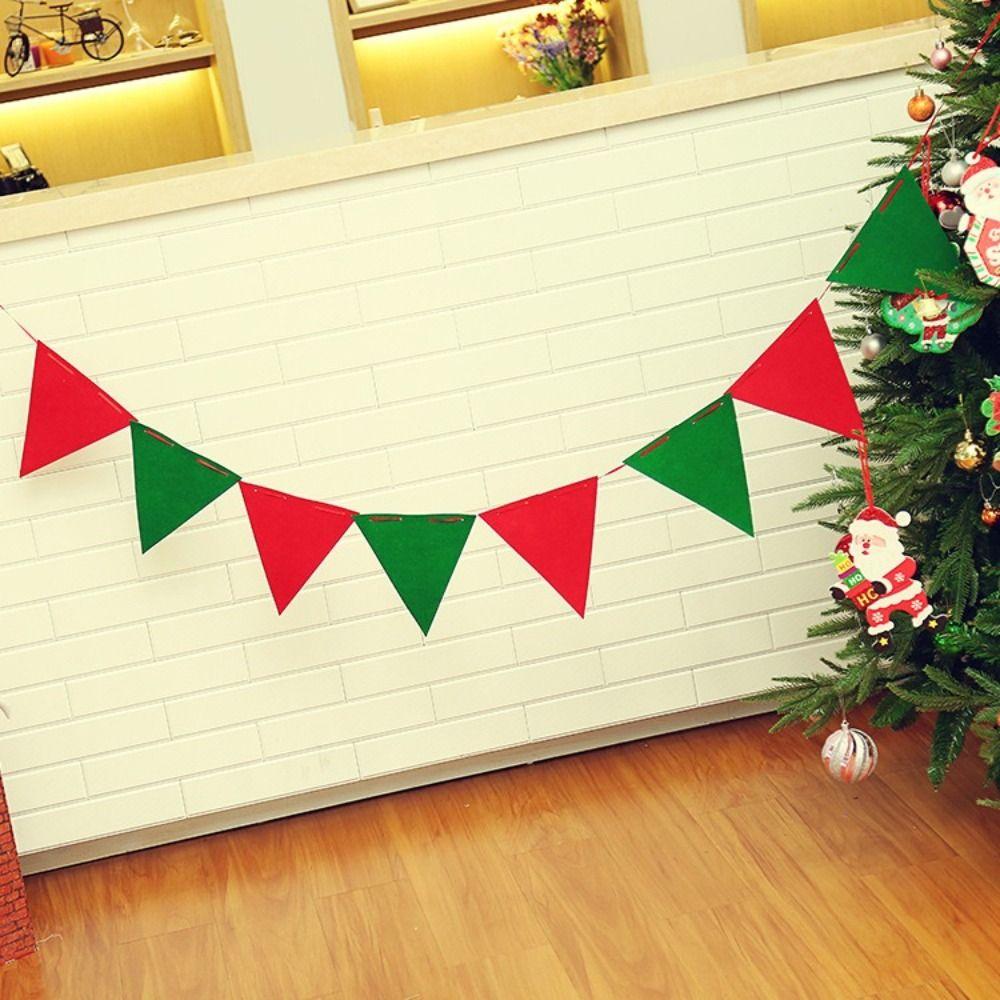 Felt Christmas Banner Red Green Elk Design Xmas Pull Flag Hanging Ornament Santa Design Hanging Bunting Christmas Party