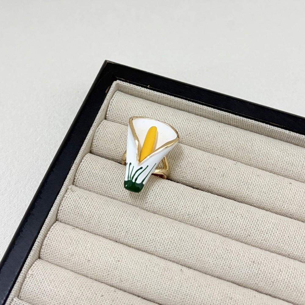 Ring Flowers Jewelry Set Vintage Floral Enamel Bracelet Fashion Calla Choker Necklace  Vacation