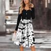 Women's Casual Fashion Sexy Comfortable Sundress Button Long Sleeves With Pockets Halloween Printed Dress