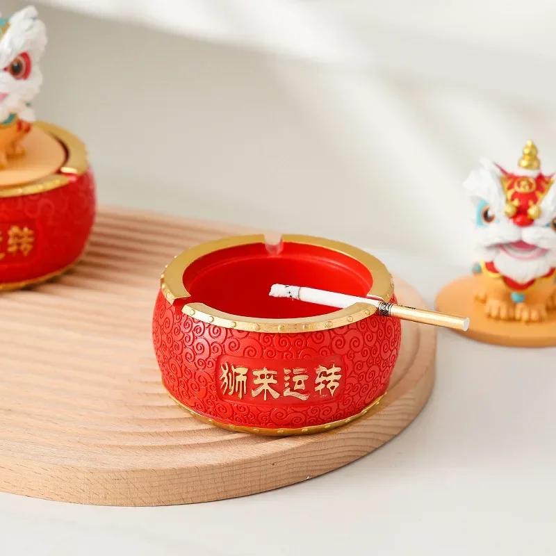 1pc Chinese Style Wealth Attracting Lion Ashtray for Home and Car Décor New Year Decorations Desktop Lucky Feng Shui Ornament