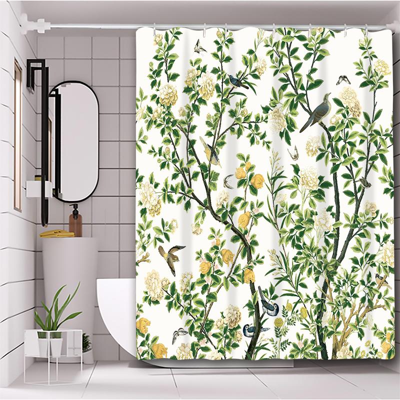 Floral and Bird Pattern Bathing Curtain  Bathroom Letters Shower Curtain Waterproof With 12 Hooks Fishes Home Deco Free Ship