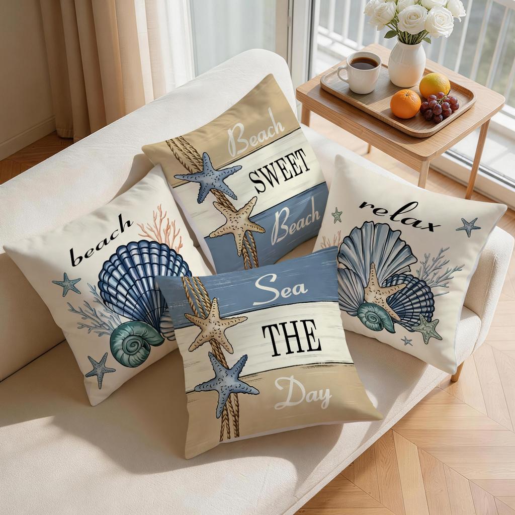 1/4pcs Summer Starfish Shell Cushions Pillowcase Polyester Cushion Cover Throw Pillow Pillowcover Home Car Sofa Decor