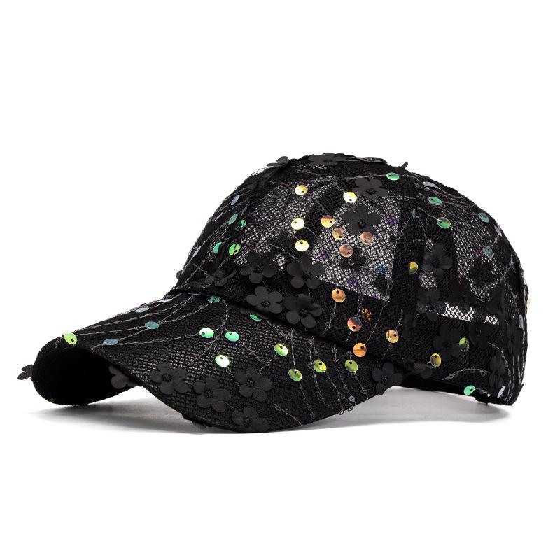 Netz Atmungsaktive Kappe Damen Sommerkappe Pailletten Sonnenschutz Sonnenhut Floral Baseballkappe