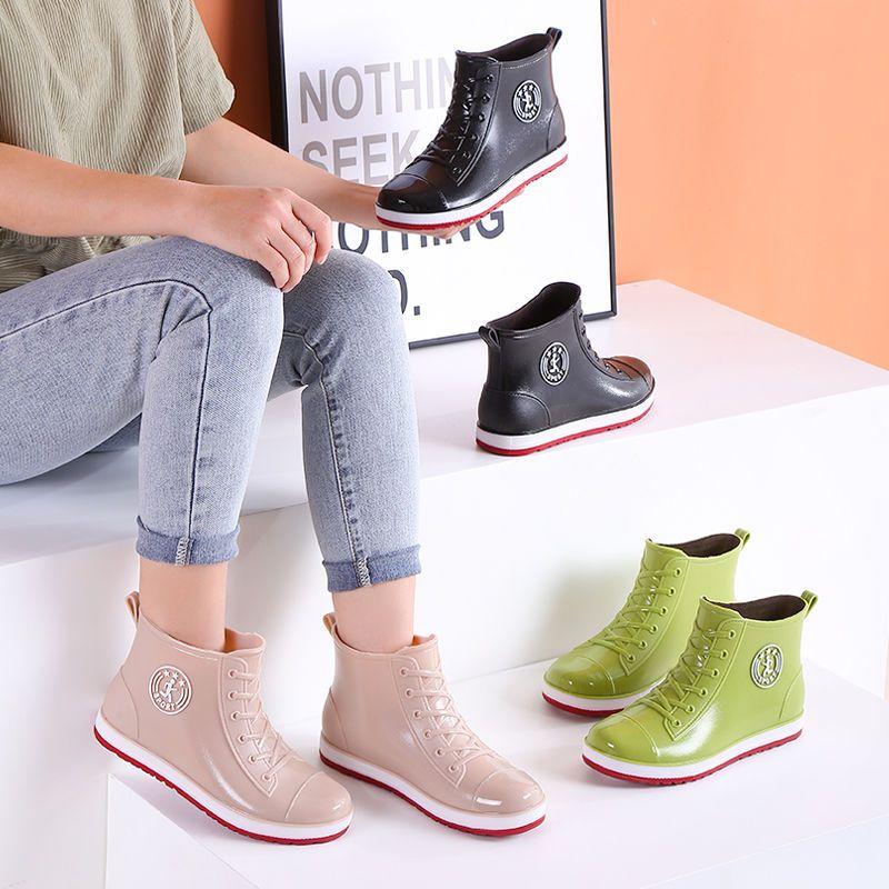 Winter Plush Rain Boots Women Fur Lined Rainshoes Woman Soft Ankle Boot Galoshes Ladies Rainy Work Shoes Female Green Booties