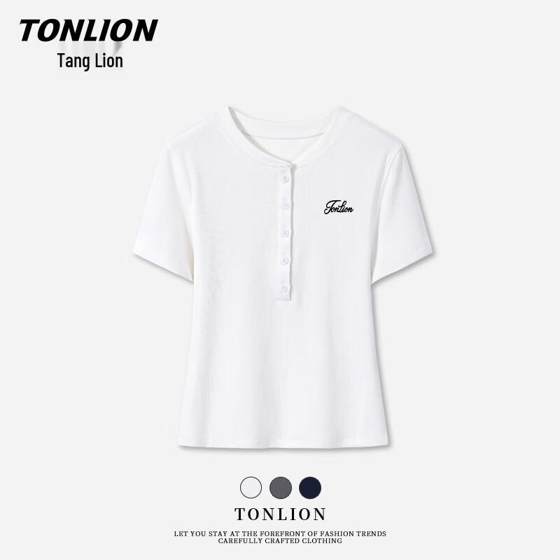 

TonLion Women s Contrast Henley Neck Short Sleeve T-shirt XL