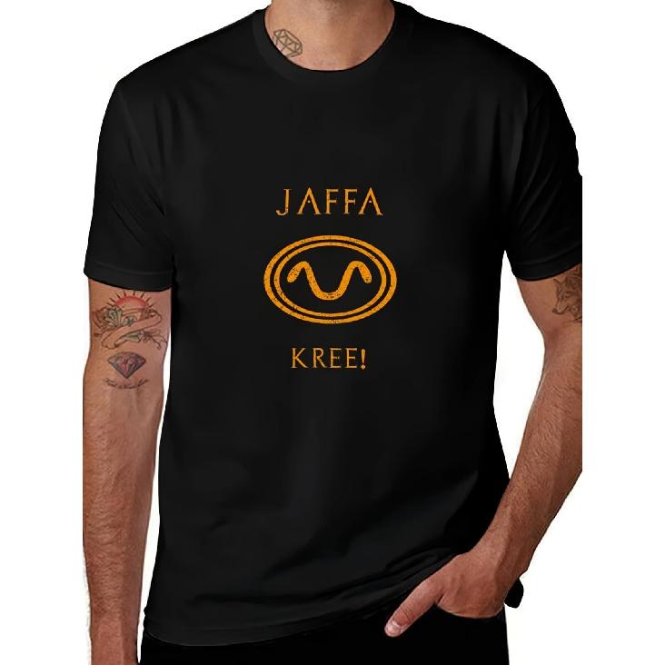 Men's Jaffa Warrior Snake Graphic T-Shirt - Funny Dark Humor Vintage JAFFA KREE! Print with Orange Snake Motif, Casual Round Neck Short Sleeve Shirt,