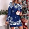 LYRIA New Christmas Snowflake Print Off Shoulder Dress Women Fashion Winter Long Sleeve Loose Party Mini Dresses for Women