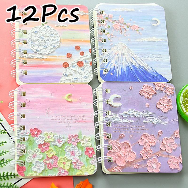 2Pcs Beautiful Spring Pattern Cartoon A7 Coil Book Pocket Mini Notebook Diary Portable Office Notepad Daily Weekly Planner School Supplies Holiday