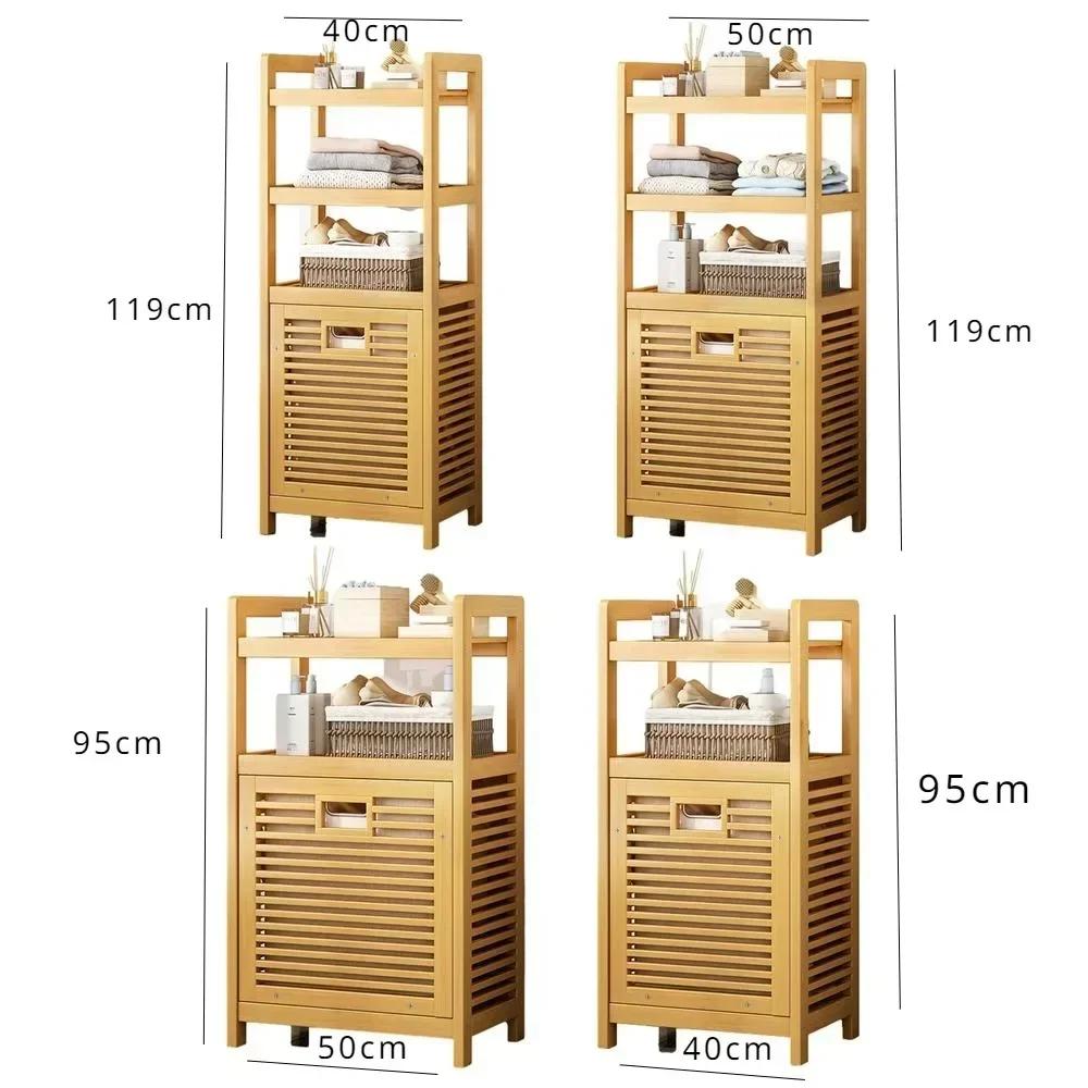 Laundry Hamper with Shelf 3/4 Tier Wooden Storage Rack High-capacity Dirty Clothe with Tilt Out Basket Bathroom Laundry Basket