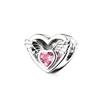 Inlaid Zircon Charm Beads Copper Colorheart Stone Red Dangle Fit Original Bangle Bracelet Charms Pendant Jewelry