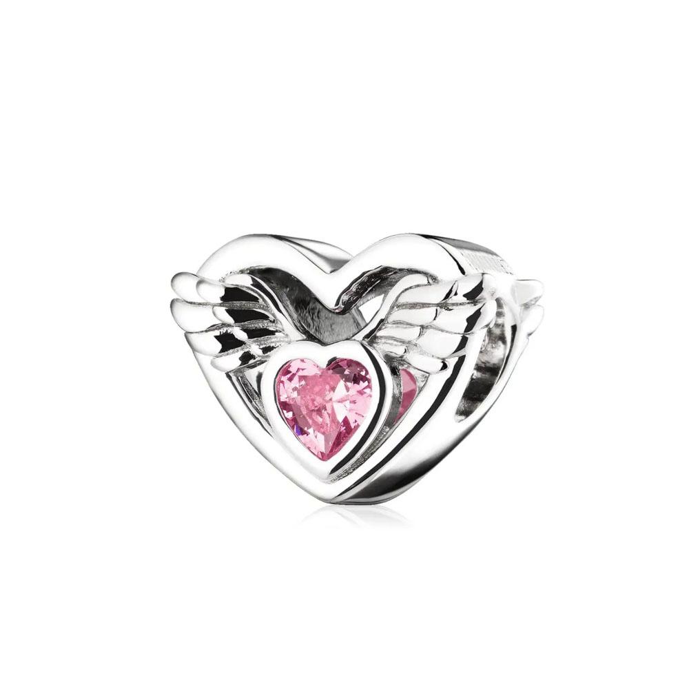 

New Copper Butterfly Pendant Fit Original Women Bracelet Diy Fine Dangle Jewelry Pink Wings Heart Bead Charm Amulet Gift