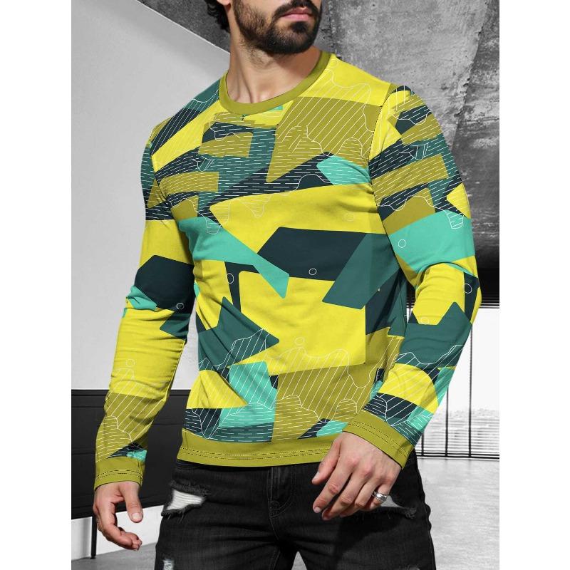 Men's 3D Printed Crew Neck Long Sleeve T-Shirt Fashion Versatile Trend Breathable Casual