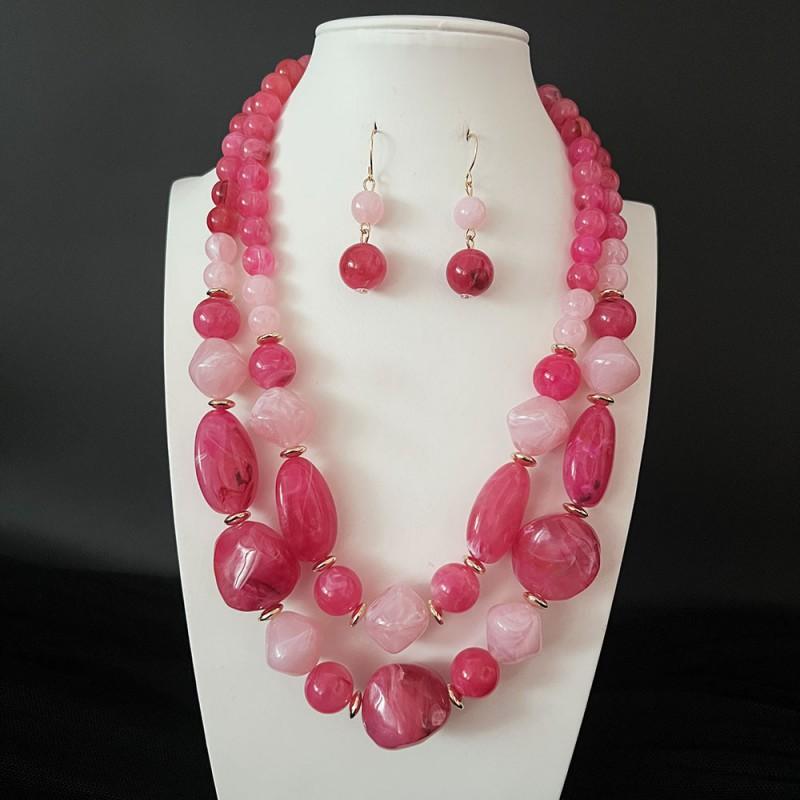 Handmade Geometric Acrylic Beaded Necklace Set With Irregular Chain Vintage Style Layered Jewelry Women