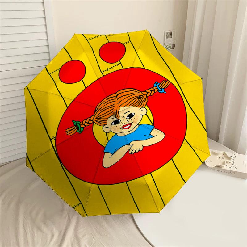 

1PC Pippi Longstocking Door Umbrella-8-Rib Reinforced, Automatic Open, Lightweight & Durable, Cute Fashion Accessory for Outdoor, Beach or Casual Use,