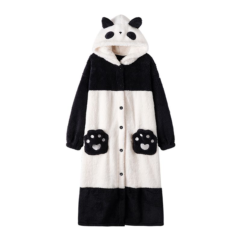 

Black and White Panda Princess Pajamas Winter Men s and Women s Adult and Children Nightgown Coral Fleece Thickened Set Couple Homewear Panda Nightgown XL(Recommended height 170-185cm)