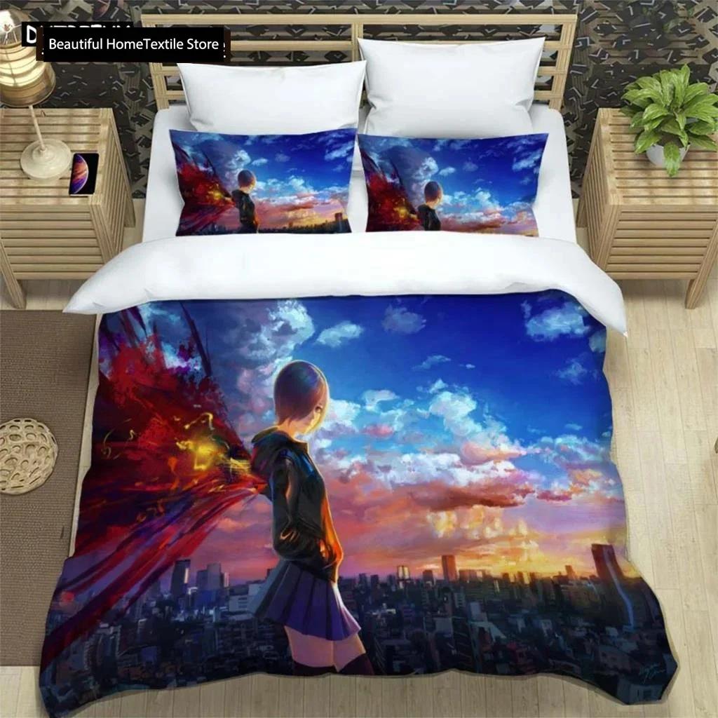 Japanische Mode Anime Digitaldruck Polyester Bettwäscheset für Jungen und Mädchen, Jugendbettwäscheset, Geschenk für Paare