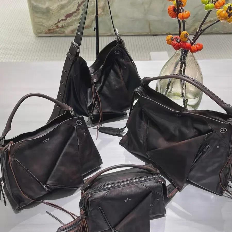 GROTTO Maillard Women's Large Capacity Genuine Leather Lapel Shoulder & Messenger Bag