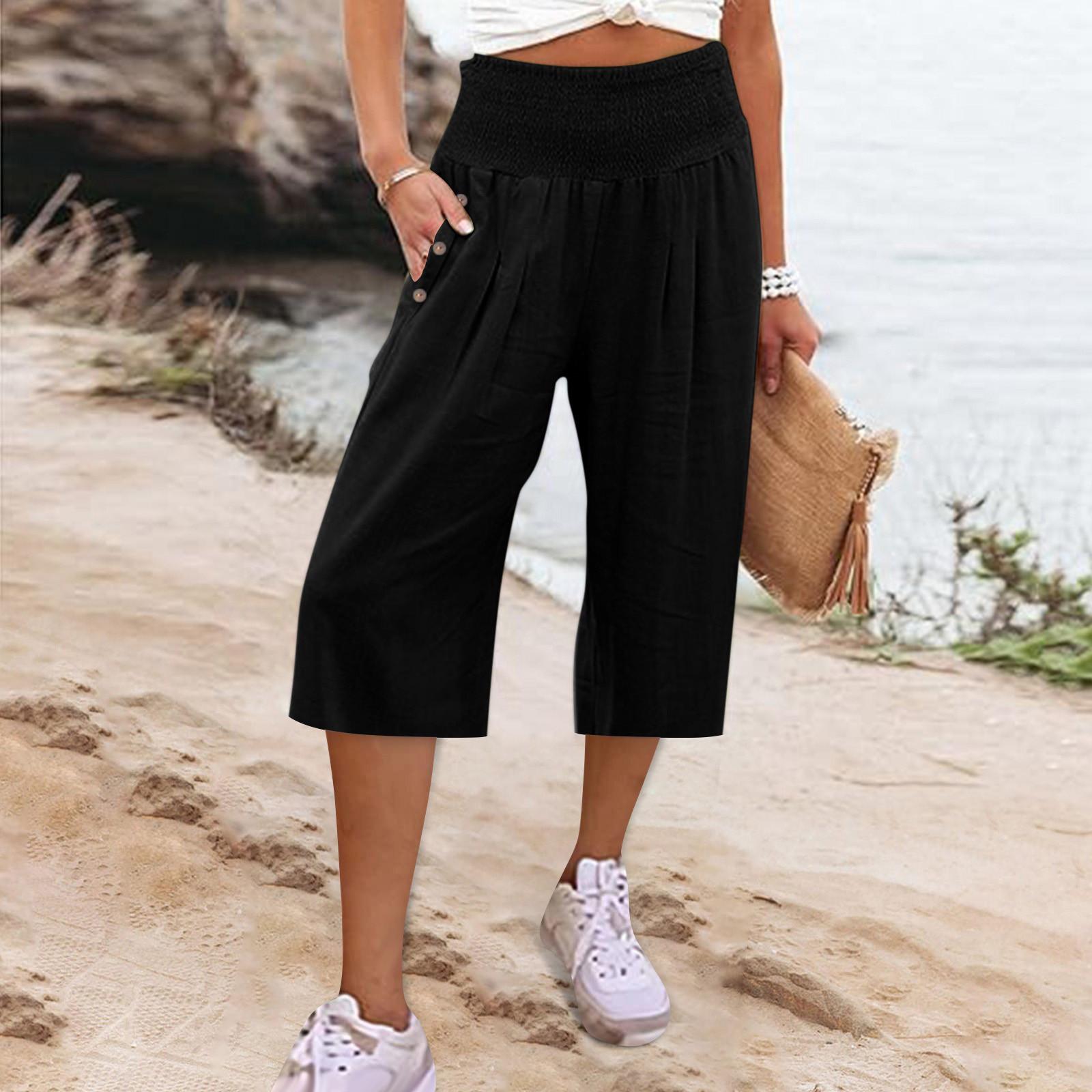 Women s Fashion Loose Casual Button Colour 7/10 Pants Casual Pants XXXL чёрный