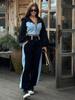 Modisches Freizeit-Hoodie-Set Denim-Patchwork mit Reißverschluss Langarmhose Damen-Outfit 2-teiliges Set