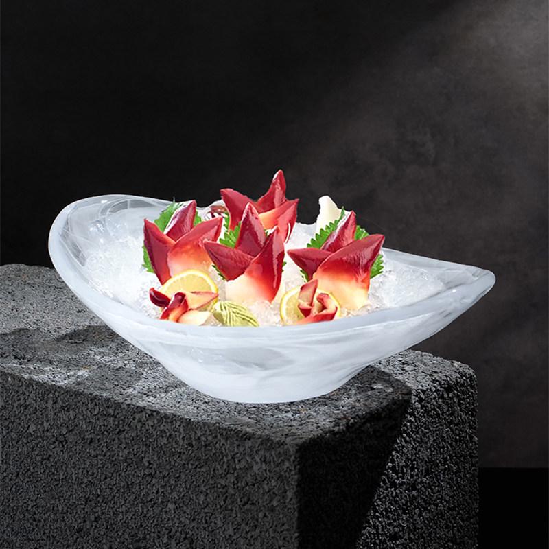 Boat-shaped Crystal Glass Plate for Hot Pot and Sashimi Rolls