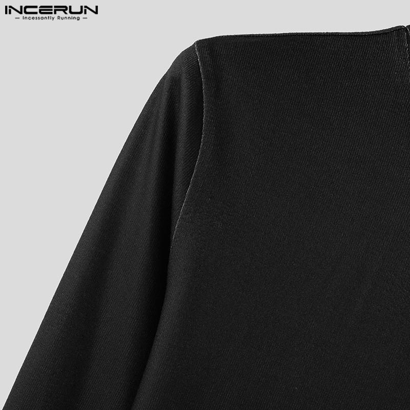 INCERUN Men High Neck Long Sleeve Scarf Pullover Casual Patchwork Tops