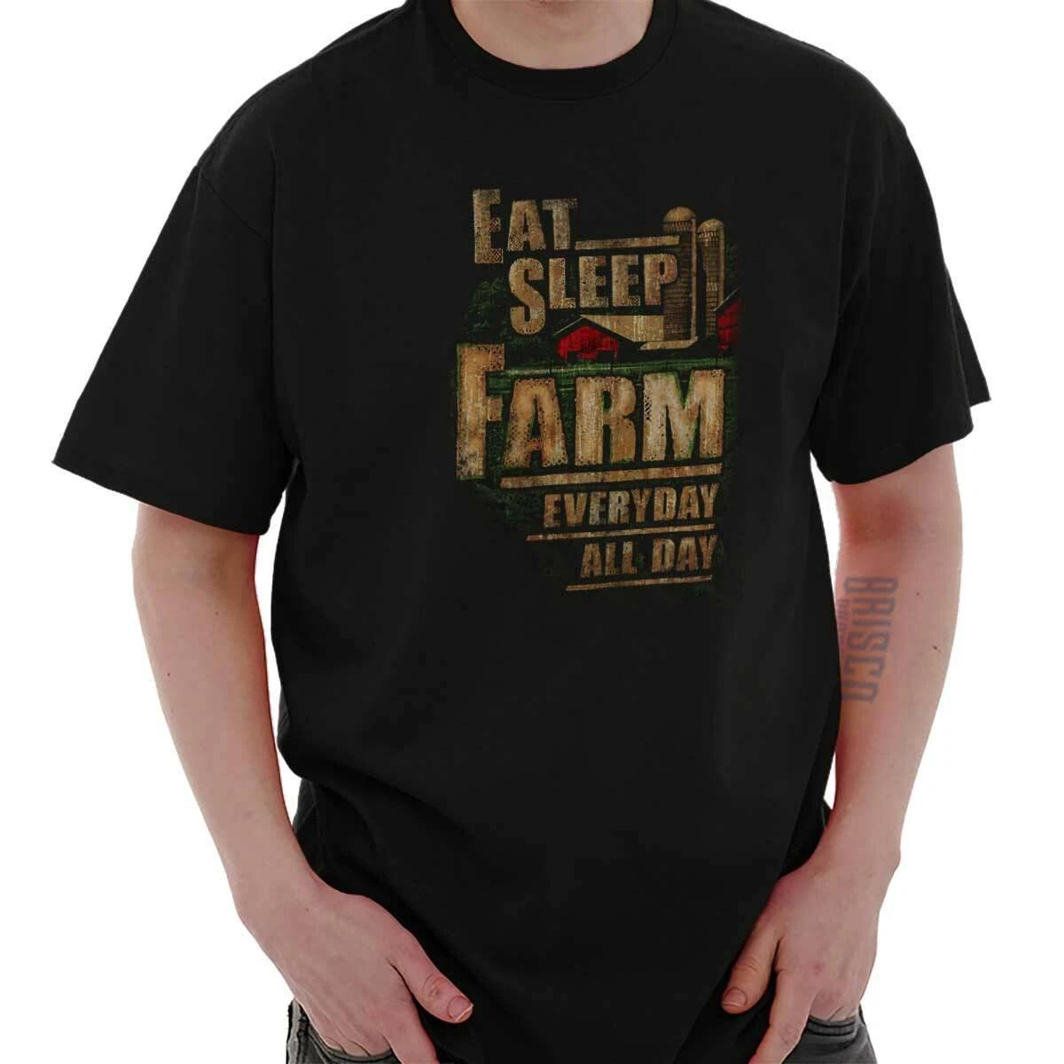 Eat Sleep Farm Every Day Farming Farmer Gift Adult Short Sleeve Crewneck Tee S