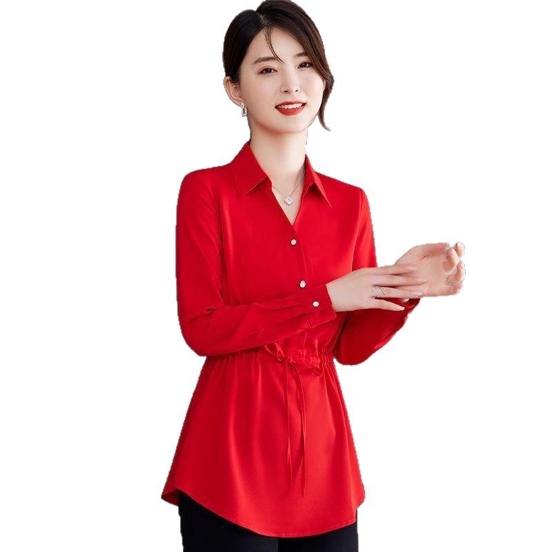Chic Autumn Waist-Hugging Women's Blouse: High-End, Versatile, Belly-Covering Design