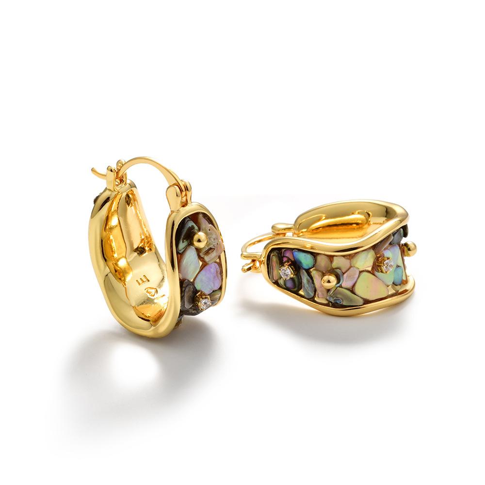 

Vintage Abalone Shell Mother of Pearl Hoop Earrings Light Luxury U-Shape Wide Ear Buckles for Women