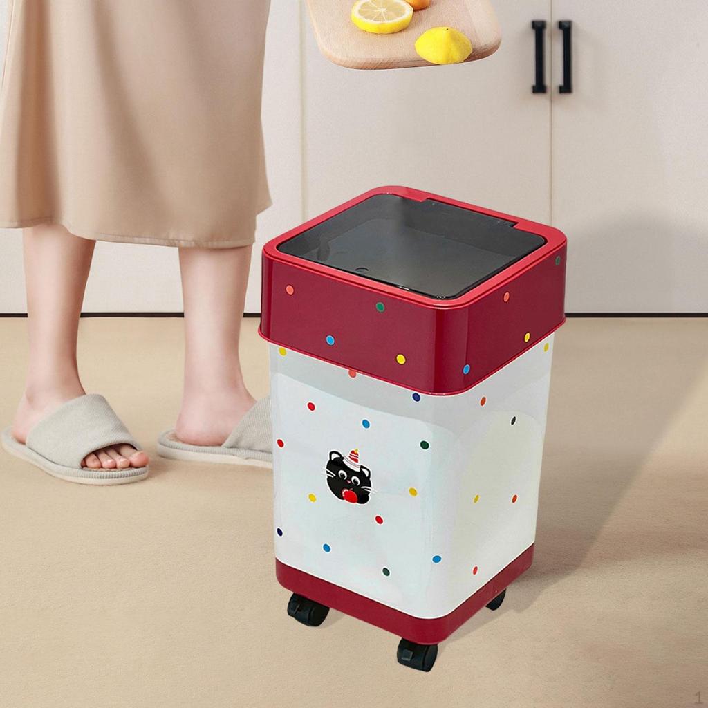 Kitchen Trash Can with Wheels Rolling Garbage Bin Wastebasket for Office