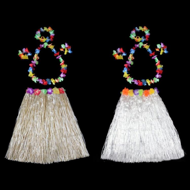Hawaiian Luaus Hulas Grass Skirt with Large Flower Costume Set for Halloween Dances Party Decorations Hawaiian Costume