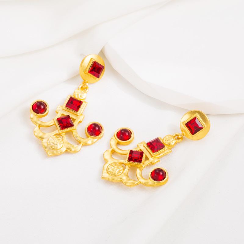 Women Retro Drop Earrings Titanium Steel Alloy Pendant Earrings Acrylic Crystal Bead Anchor Shape Geometric Ear Ornaments