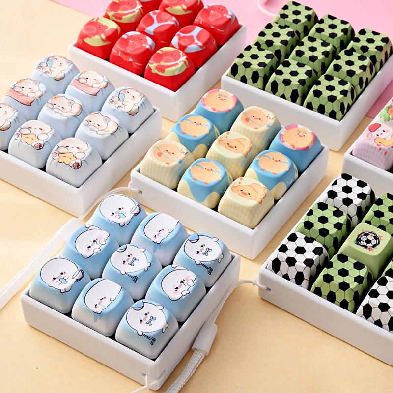 Creative Cartoon Soccer Pattern 9-Key Keyboard Button Clicker Stress Relief Toy Key Chain Pendant Bag Decoration