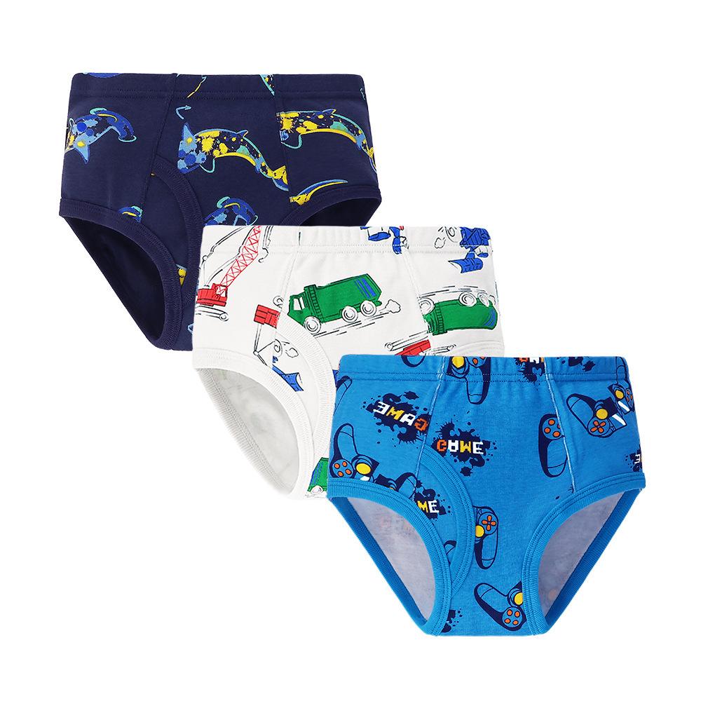 Boys' 100% Cotton Dinosaur Print Mid-Waist Underwear, 3-Pack