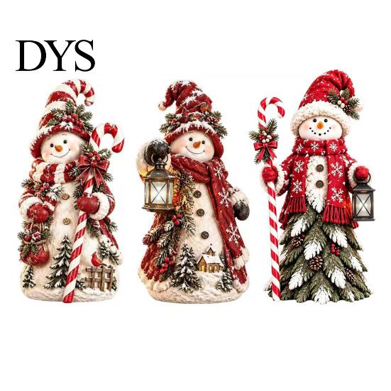 Christmas Ornament Gifts Snowman Figurine, Resin Tabletop Decoration with Hat Scarf Pine Scene Accessories Branches, Holiday Winter Decor for