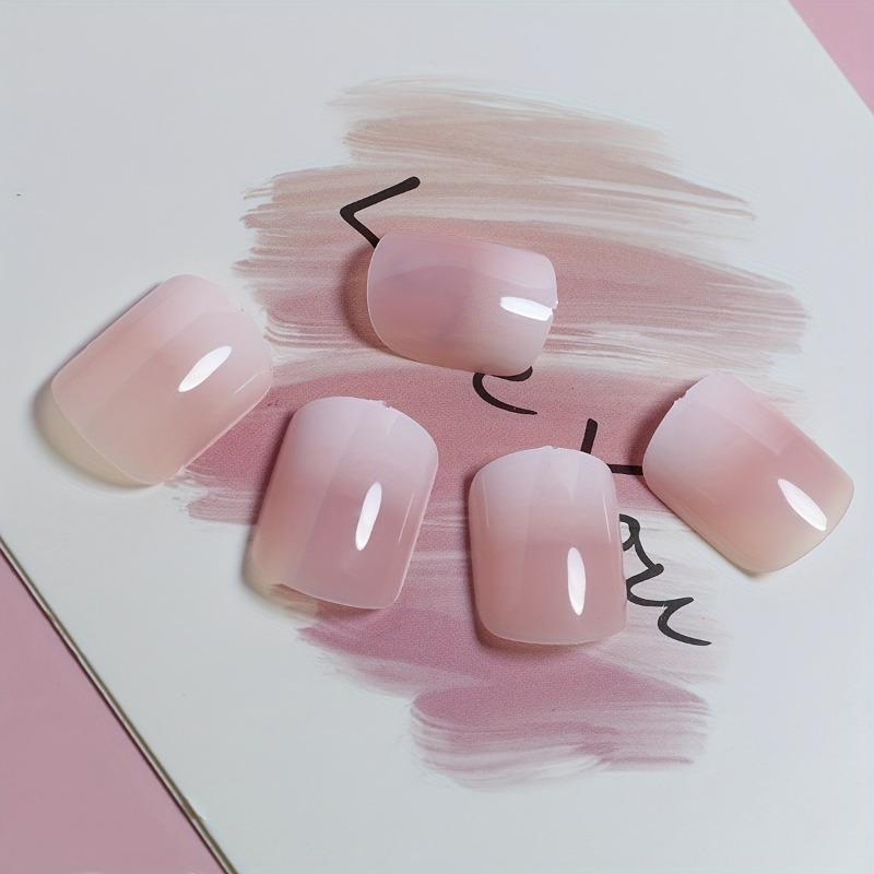 Rosa Farbverlauf Nagelpflaster Damen Kurze Eckige Falsche Nägel Perfekt für Valentinstag Besondere Anlässe