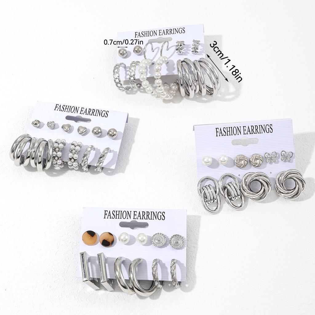 European and American metal earrings square geometric earrings retro pearl earrings ins wind earrings set