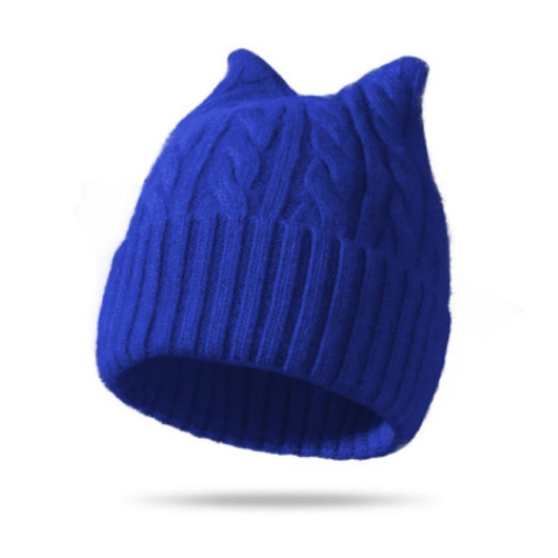 Women S Cat Ear Knit Beanie Warm Soft Twisted Wool Hat Cute Casual